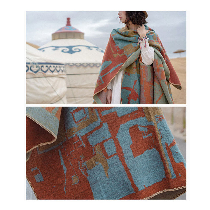 BWOOOH Tibetan Orange Shawl Warm Cloak Scarf