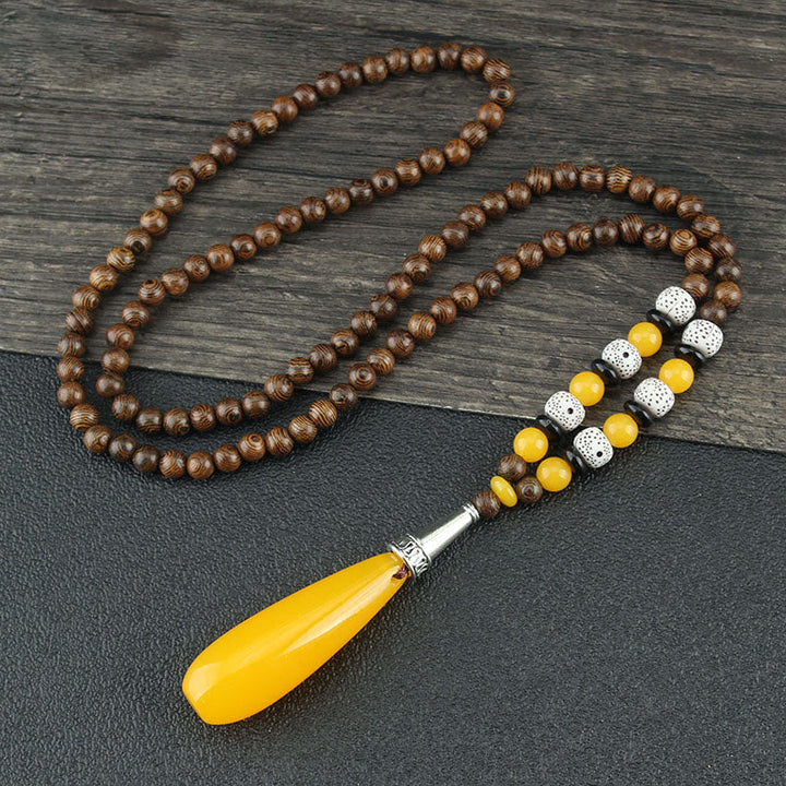 BWOOOH Tibetan Wenge Wood Bodhi Seed Agate Balance Peace Necklace Pendant