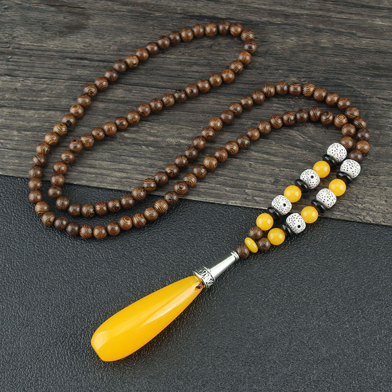 BWOOOH Tibetan Wenge Wood Bodhi Seed Agate Balance Peace Necklace Pendant