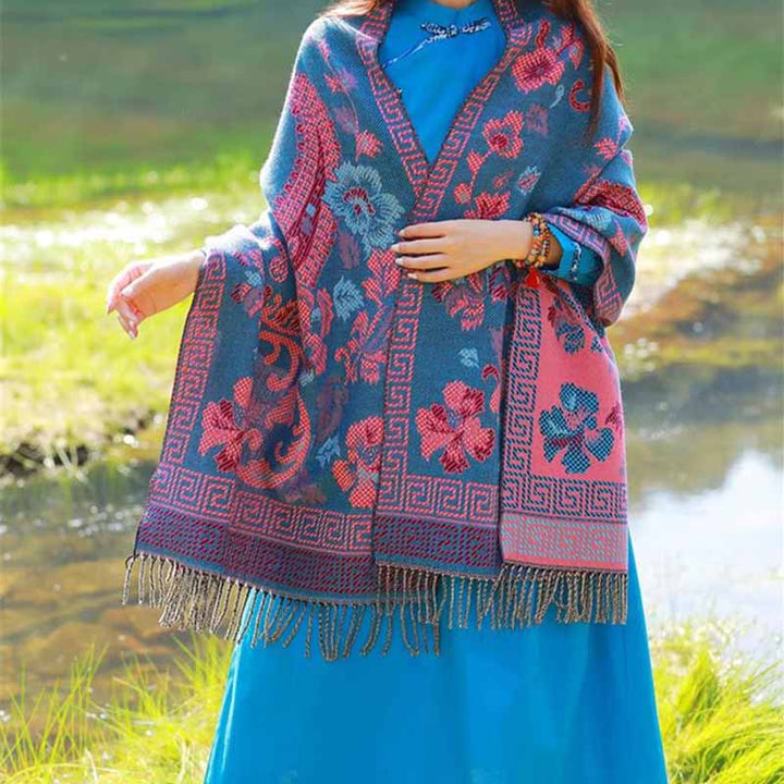BWOOOH Tibetan Flowers Leaves Pattern Design Shawl Cozy T