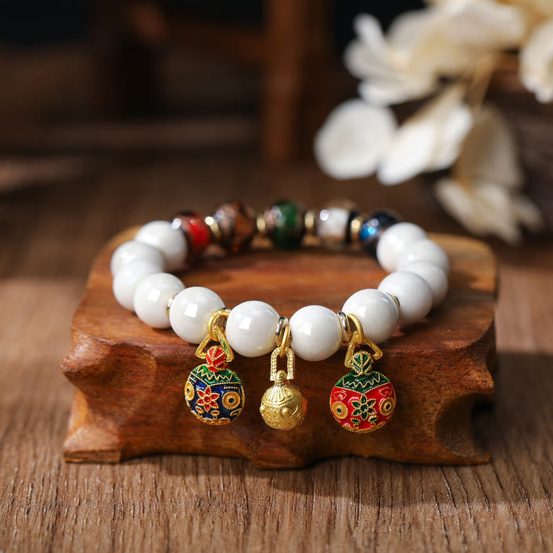 BWOOOH Gold Swallowing Beast Family Charm Liuli Glass Colorful Porcelain Bead Luck Bracelet