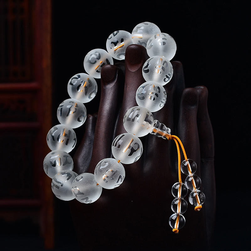 BWOOOH Tibet White Crystal Black Onyx Om Mani Padme Hum Meditation Bracelet