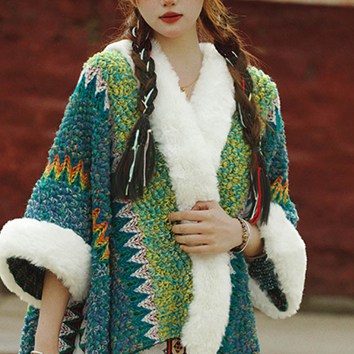 BWOOOH Tibetan Multicolored Striped Shawl Winter Cozy Tra
