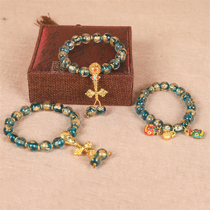 BWOOOH Tibetan Gold Swallowing Beast Family Dorje Vajra Strength Bead Bracelet