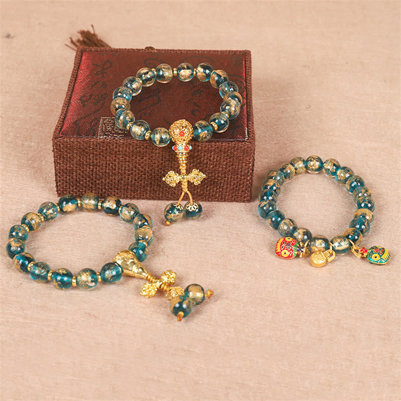 BWOOOH Tibetan Gold Swallowing Beast Family Dorje Vajra Strength Bead Bracelet