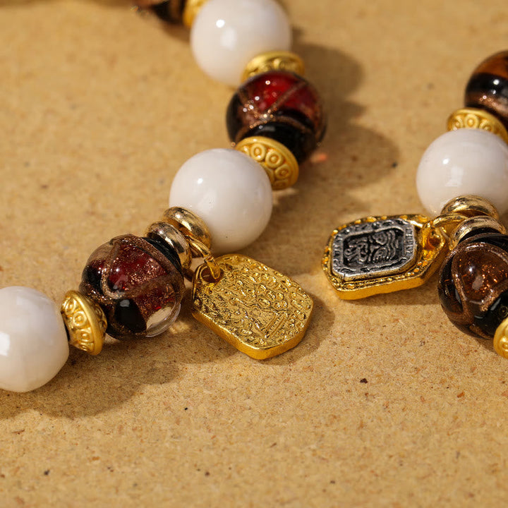 BWOOOH Tibetan Zakiram Goddess of Wealth Charm Liuli Glass Incense Ash Porcelain Bead Protection Bracelet