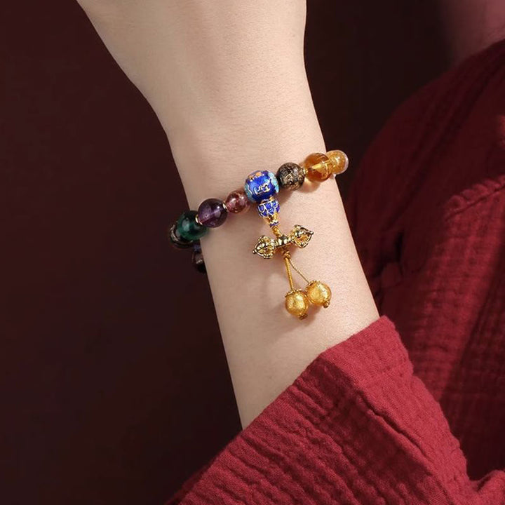BWOOOH Tibetan Colorful Incense Ash Liuli Glass Bead Om Mani Padme Hum Dorje Vajra 18 Beads Wrist Mala