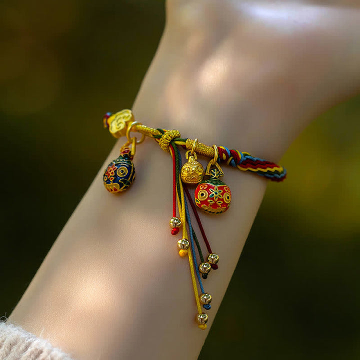 BWOOOH Gold Swallowing Beast Family Luck Reincarnation Knot Colorful String Bracelet