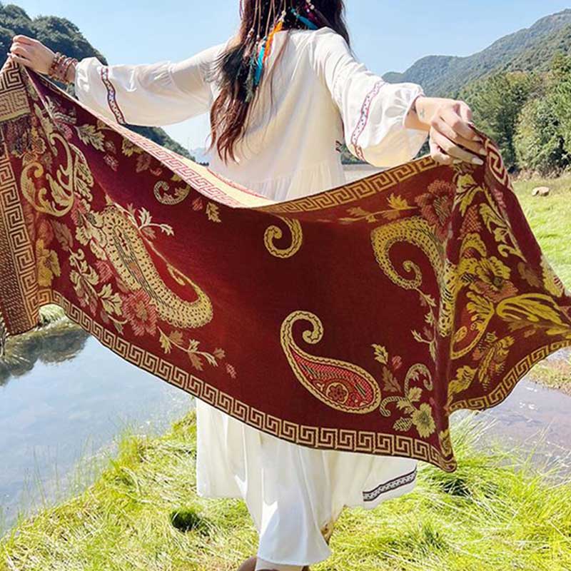 BWOOOH Tibetan Flowers Leaves Pattern Design Shawl Cozy T