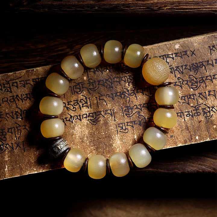 BWOOOH Handmade Tibetan Sheep Horn Om Mani Padme Hum Auspiciousness Bracelet
