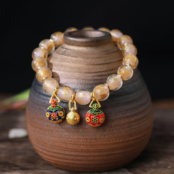 BWOOOH Gold Swallowing Beast Family Charm Gold Silver Foil Liuli Glass Bead Blessings Bracelet