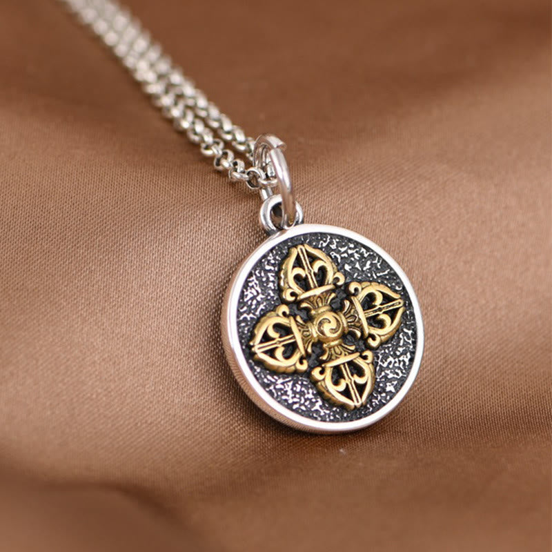 BWOOOH 925 Sterling Silver Double Dorje Vajra Blessing Necklace Pendant