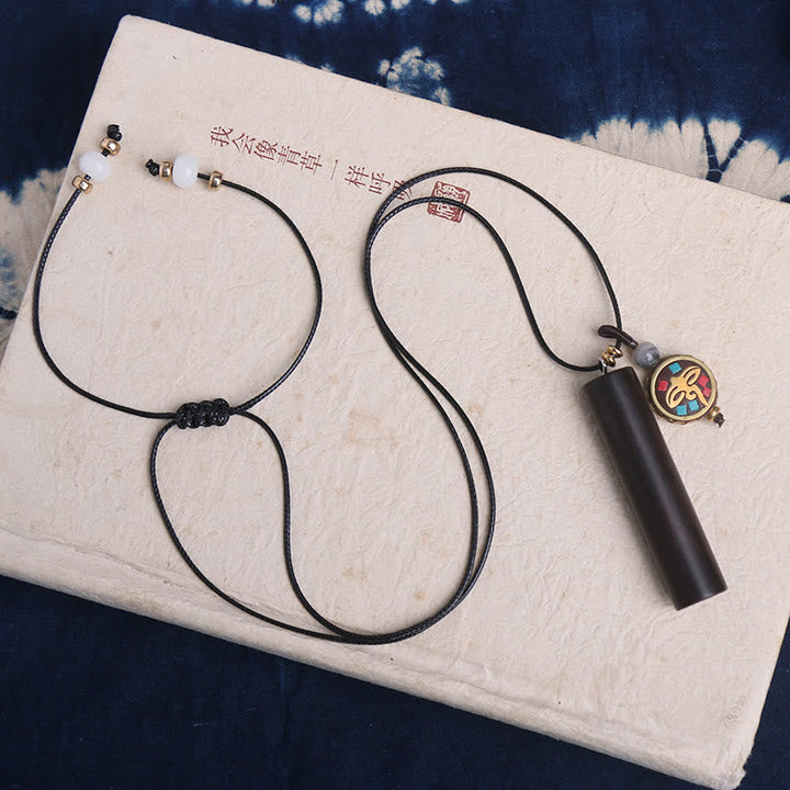 BWOOOH Tibetan Ebony Wood Dzi Bead Peace Calm Necklace Pendant