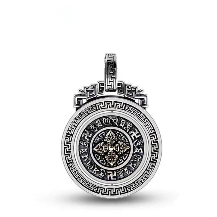 BWOOOH Tibetan Om Mani Padme Hum Double Dorje Vajra Rotatable Purity Peace Necklace Pendant