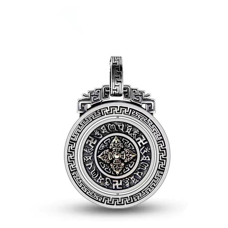 BWOOOH Tibetan Om Mani Padme Hum Double Dorje Vajra Rotatable Purity Peace Necklace Pendant