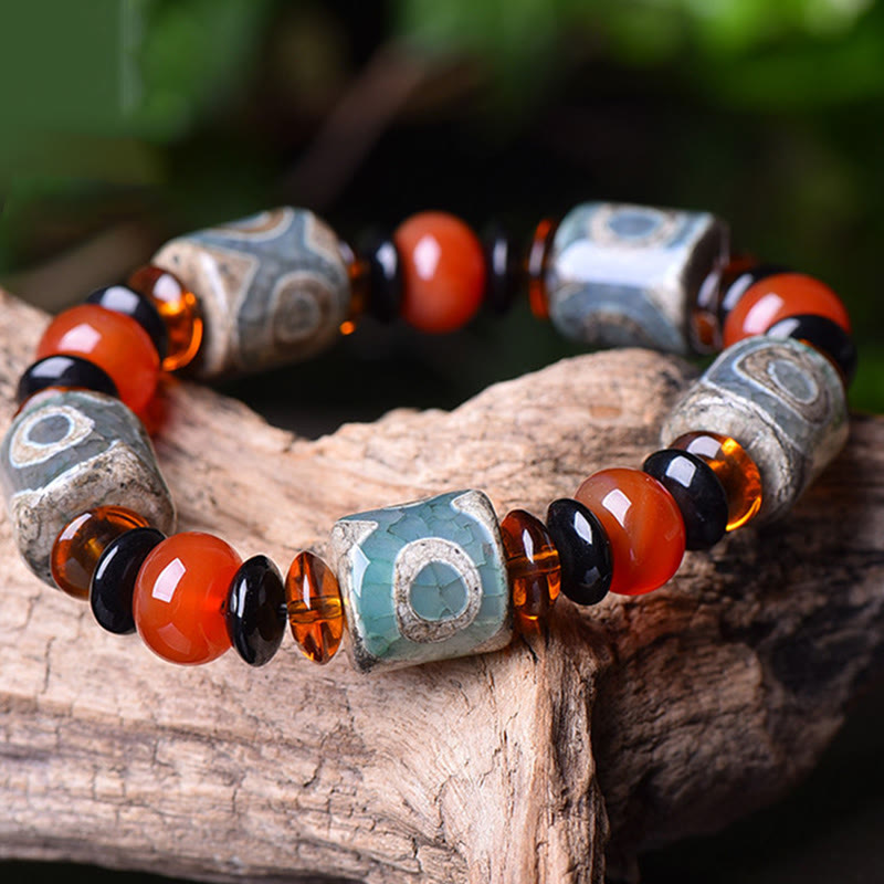 BWOOOH Tibetan Three-eyed Dzi Bead Agate Protection Happiness Bracelet | spiritual healing bracelet