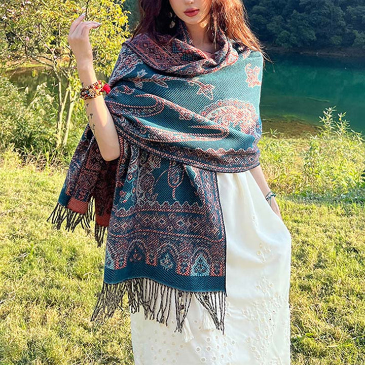 BWOOOH Vintage Tibetan Leaves Pattern Design Shawl Cozy T