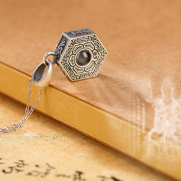 BWOOOH 990 Sterling Silver Tibetan Om Mani Padme Hum Lotus Love Projection Necklace Pendant