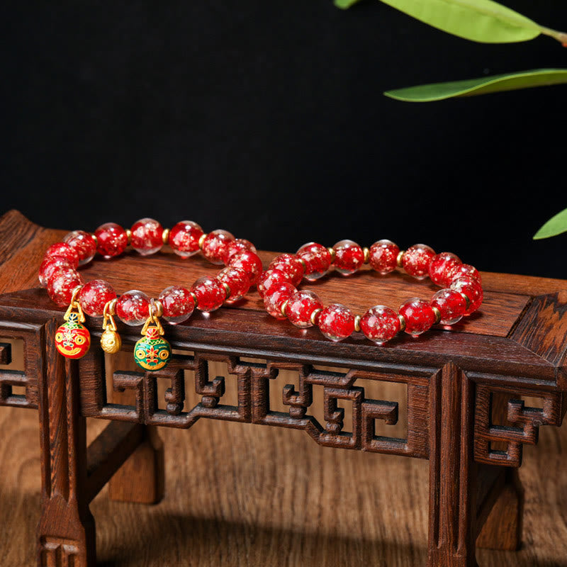BWOOOH Gold Swallowing Beast Family Charm Luminous Fluorescent Liuli Glass Bead Success Bracelet