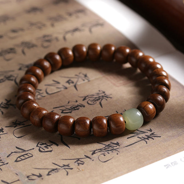 BWOOOH Natural Abelia Biflora Wood Hetian Jade Bamboo Bead Warding Off Evil Spirits Bracelet