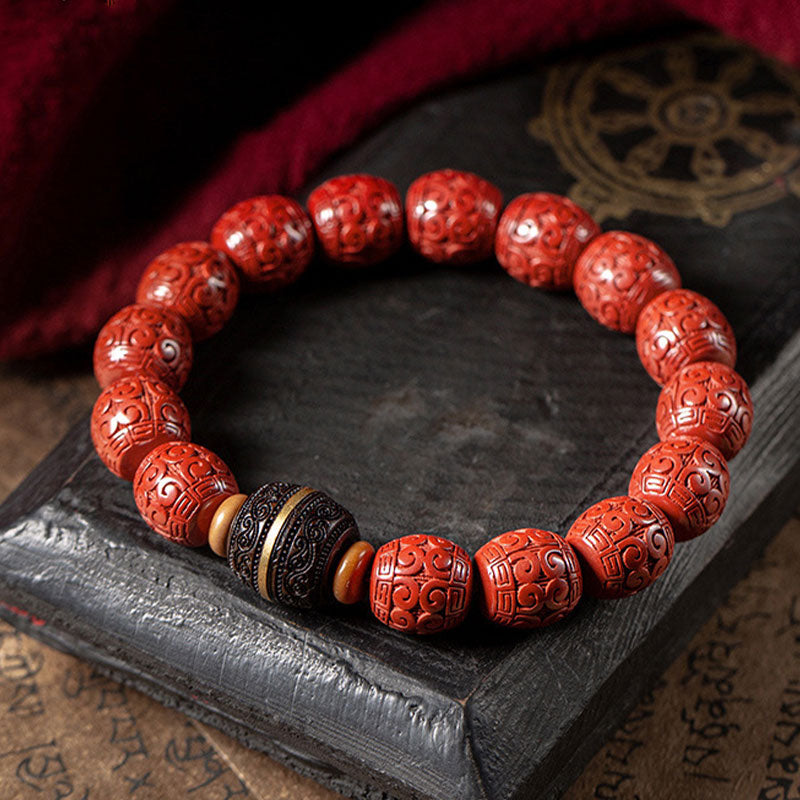 BWOOOH Natural Cinnabar Ebony Calm Blessing Bracelet  -  Cinnabar crystal healing bracelet for spiritual healing and mindful...