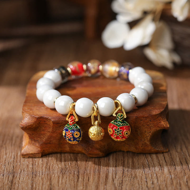 BWOOOH Gold Swallowing Beast Family Charm Liuli Glass Colorful Porcelain Bead Luck Bracelet
