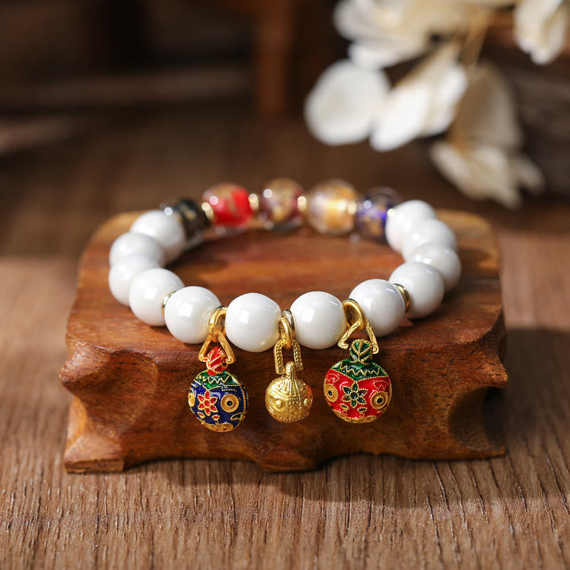 BWOOOH Gold Swallowing Beast Family Charm Liuli Glass Colorful Porcelain Bead Luck Bracelet