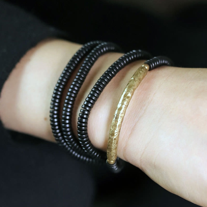 BWOOOH Ebony Wood Brass Copper Balance Multilayered Bracelet