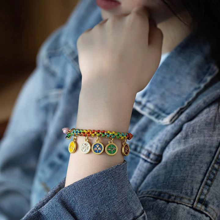 BWOOOH Tibetan Colorful Rope Five God Of Wealth Luck Braid Bracelet