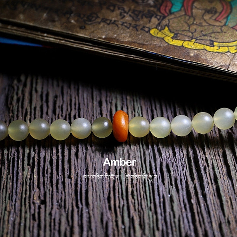 BWOOOH 108 Mala Beads Tibet Sheep Horn Amber Luck Bracelet