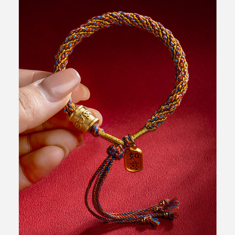 BWOOOH Handmade Multicolored Tibetan Om Mani Padme Hum Ruyi Auspicious Charm Braided Bracelet