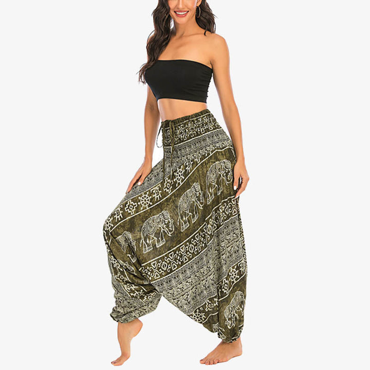 BWOOOH printed harem pants - Two Style Wear Elephant Pattern Loose Sm