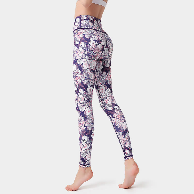 BWOOOH printed yoga leggings - Colorful Flower Petal Leaves Print Sport