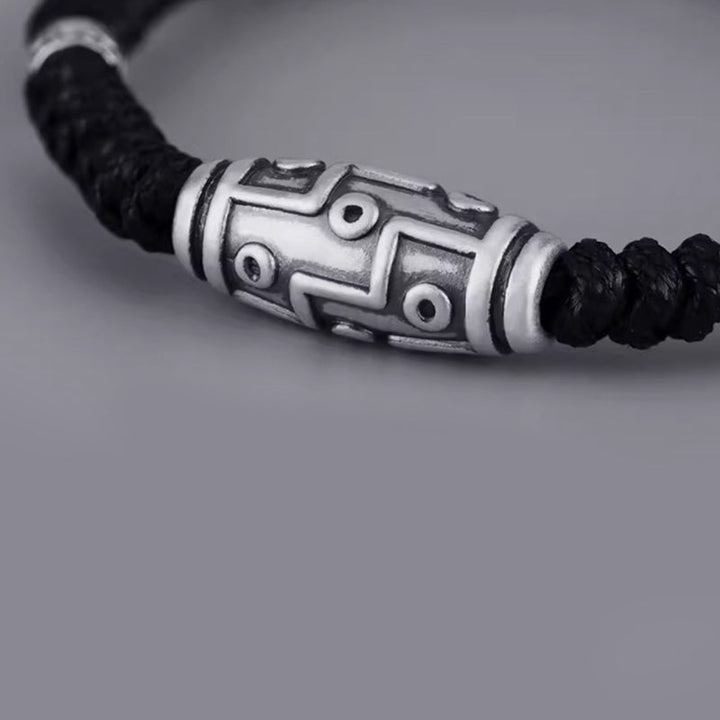 BWOOOH 999 Sterling Silver Nine-Eye Dzi Bead Pattern Blessing Rope Bracelet