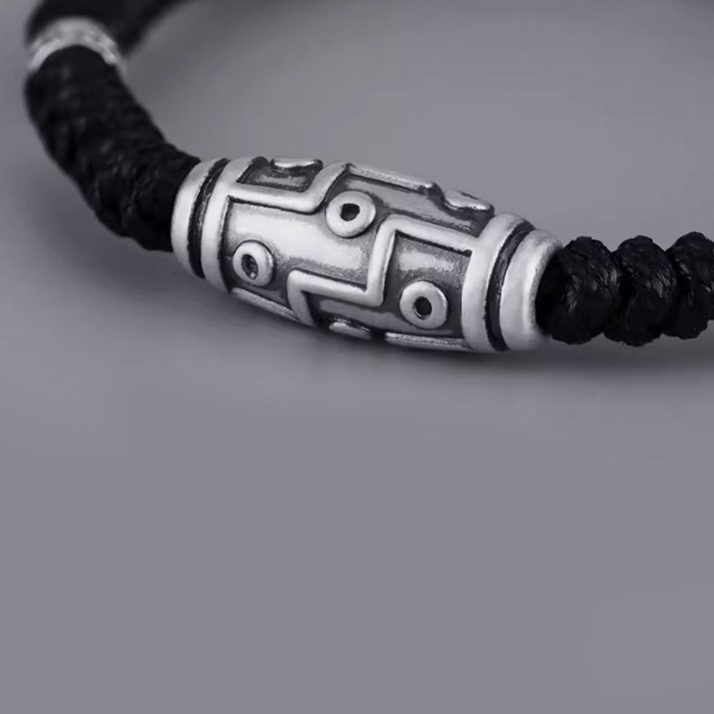 BWOOOH 999 Sterling Silver Nine-Eye Dzi Bead Pattern Blessing Rope Bracelet