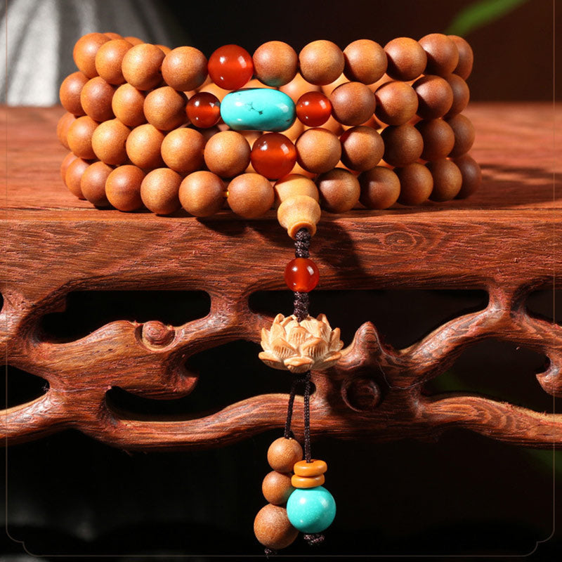 BWOOOH Tibetan Sandalwood Lotus Enlightenment Charm Mala Bracelet