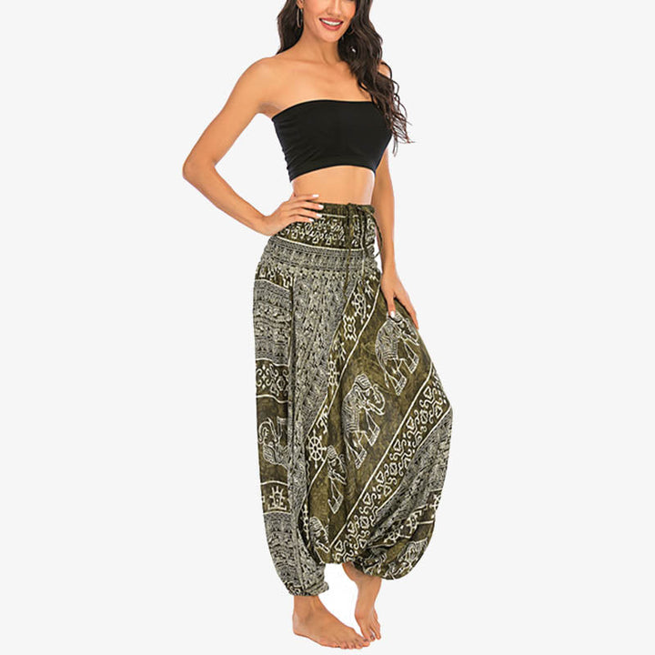 BWOOOH printed harem pants - Two Style Wear Elephant Pattern Loose Sm