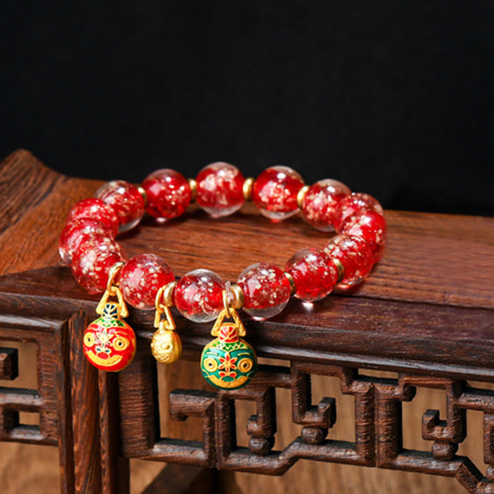 BWOOOH Gold Swallowing Beast Family Charm Luminous Fluorescent Liuli Glass Bead Success Bracelet