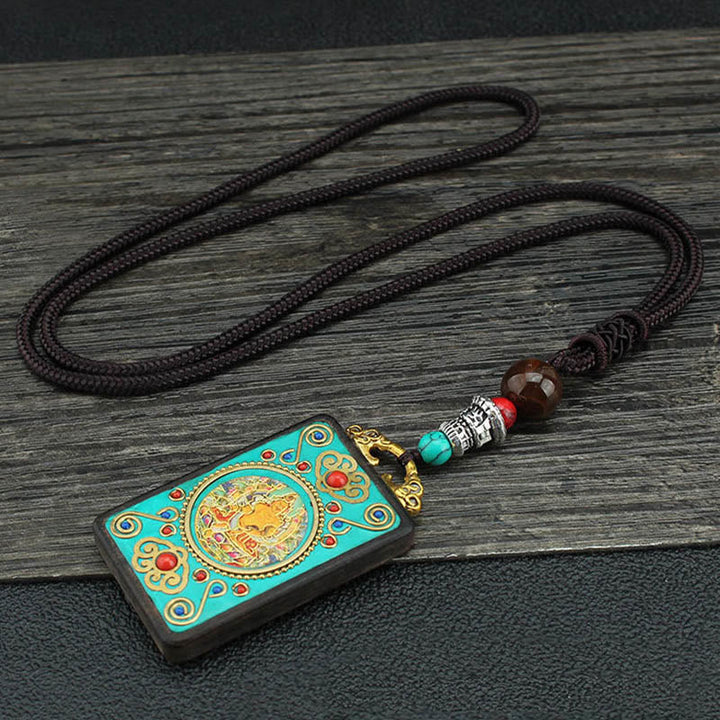 BWOOOH Tibet God Of Wealth Money Tree Golden Phoenix Thangka Ebony Peace Necklace Pendant