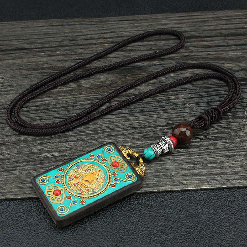 BWOOOH Tibet God Of Wealth Money Tree Golden Phoenix Thangka Ebony Peace Necklace Pendant