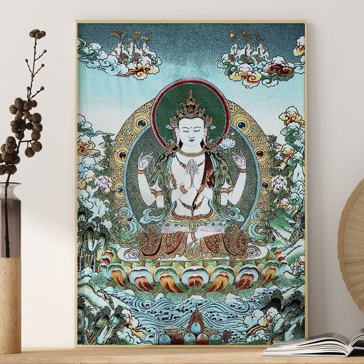 BWOOOH Tibetan Embroidery White Tara Thangka Tapestry Wall Hanging Wall Art Meditation  | spiritual healing bracelet