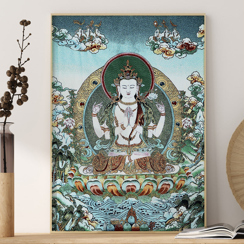 BWOOOH Tibetan Embroidery White Tara Thangka Tapestry Wall Hanging Wall Art Meditation  | spiritual healing bracelet