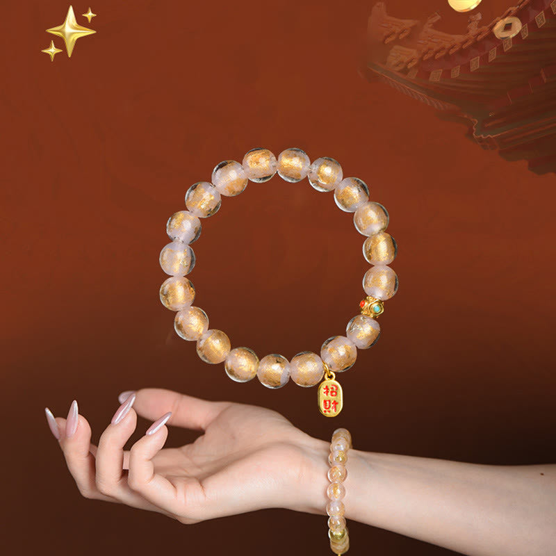 BWOOOH Tibetan Incense Ash Liuli Glass Bead Lucky Fortune Fu Character Charm Bracelet