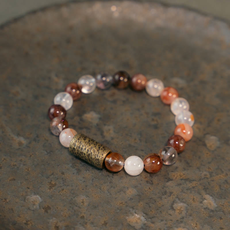 BWOOOH White Crystal Red Hematoid Quartz Gold Rutilated Quartz Purple Phantom Protection Bracelet