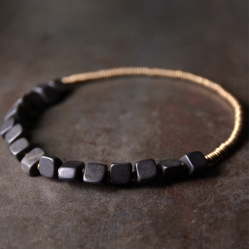 BWOOOH Tibetan Ebony Wood Copper Peace Double Wrap Bracelet