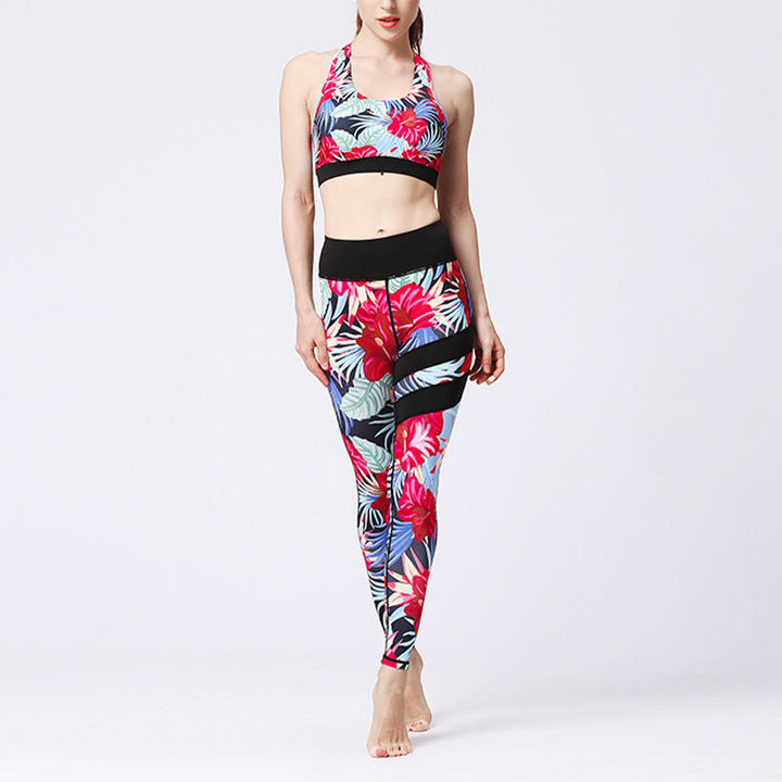 BWOOOH lotus print yoga leggings - 2Pcs Sunflower Flowers Leaves Print Top 