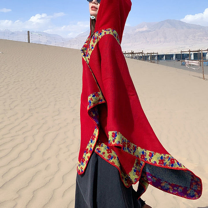 BWOOOH Tibetan Shawl Border Small Floral Flower Hooded Cl