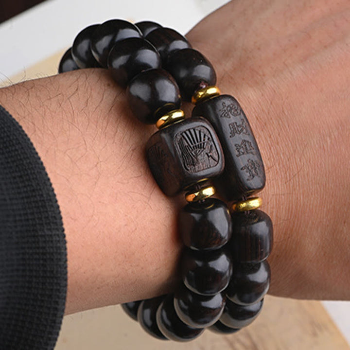 BWOOOH Tibetan Ebony Wood Barrel Beads Lucky And Treasure Balance Bracelet