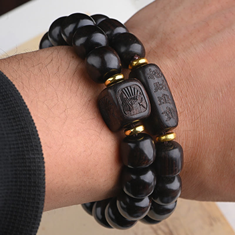 BWOOOH Tibetan Ebony Wood Barrel Beads Lucky And Treasure Balance Bracelet