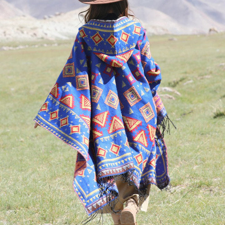 BWOOOH Tibetan Shawl Triangle Pattern Hooded Cloak Winter